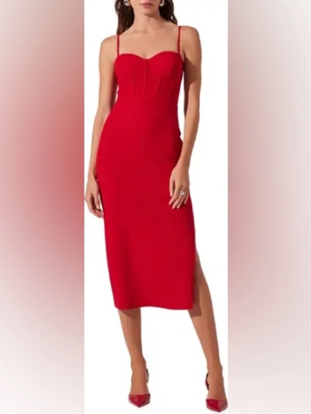 Astr Red Spaghetti-Strap Midi Dress